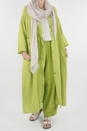 Made in Italy Karma Kenna Linen Long Duster Jacket Olive